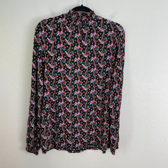 Boden Womens 14 Floral Long Sleeve Smocked Mock Neck Top Stretch Shirt - Picture 10 of 11